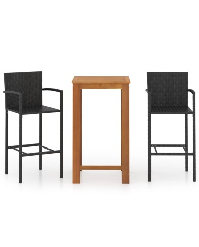 Ensemble de bar de jardin 3 pcs Noir