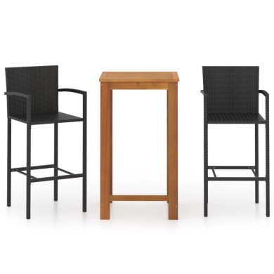Ensemble de bar de jardin 3 pcs Noir