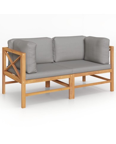 Banc de jardin à 2 places avec coussins gris foncé