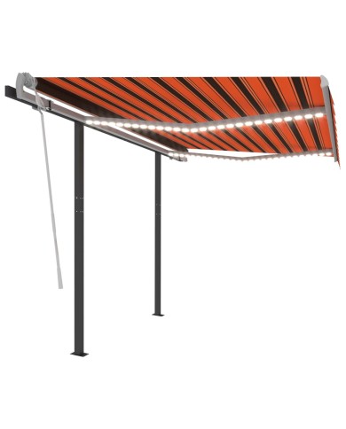 Auvent manuel rétractable avec LED 3x2,5 m Orange et marron
