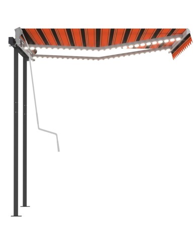 Auvent manuel rétractable avec LED 3x2,5 m Orange et marron