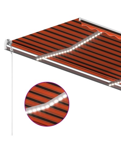 Auvent manuel rétractable avec LED 3x2,5 m Orange et marron
