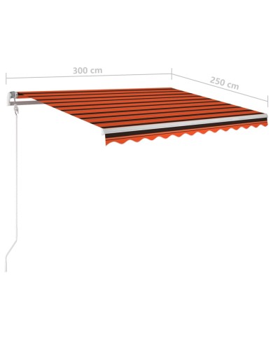 Auvent manuel rétractable avec LED 3x2,5 m Orange et marron