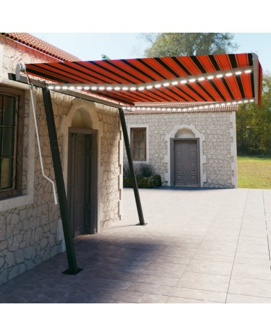 Auvent manuel rétractable avec LED 4,5x3 m Orange et marron