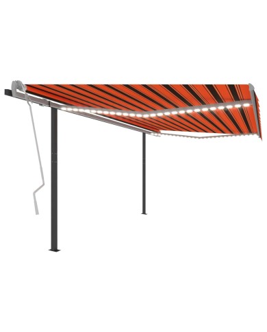 Auvent manuel rétractable avec LED 4,5x3 m Orange et marron