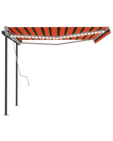 Auvent manuel rétractable avec LED 4,5x3 m Orange et marron