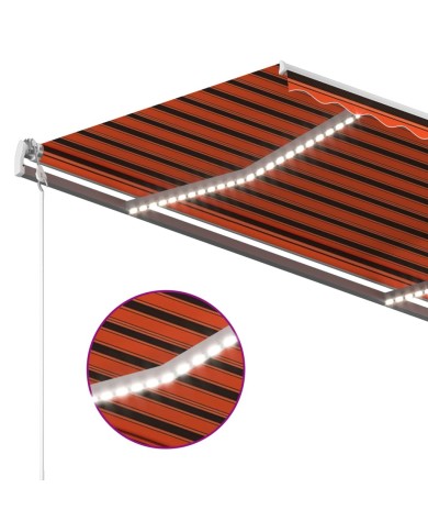 Auvent manuel rétractable avec LED 4,5x3 m Orange et marron