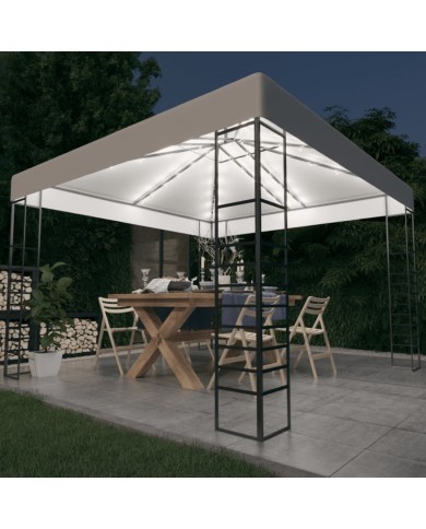 Chapiteau de jardin avec guirlande lumineuse à LED 3x3 m Blanc