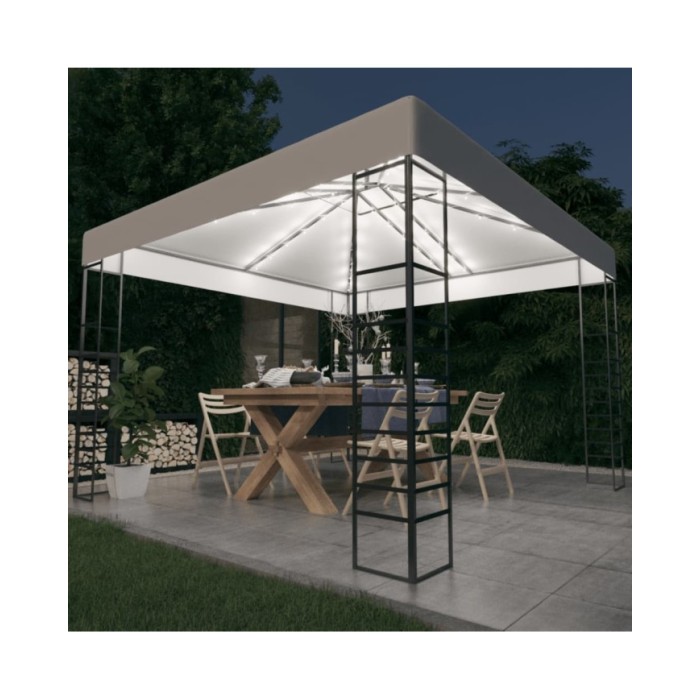 Chapiteau de jardin avec guirlande lumineuse à LED 3x3 m Blanc