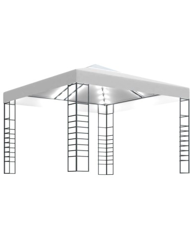 Chapiteau de jardin avec guirlande lumineuse à LED 3x3 m Blanc