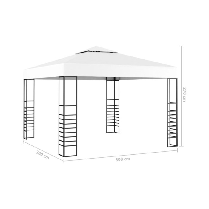 Chapiteau de jardin avec guirlande lumineuse à LED 3x3 m Blanc