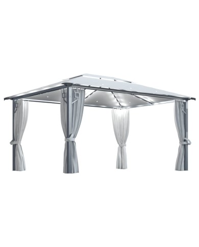 Tonnelle avec rideau et lumières LED 4x3 m Crème Aluminium