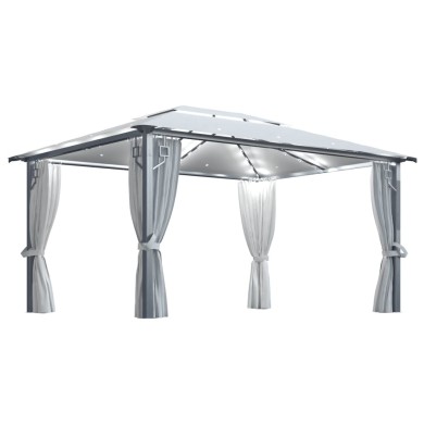 Tonnelle avec rideau et lumières LED 4x3 m Crème Aluminium