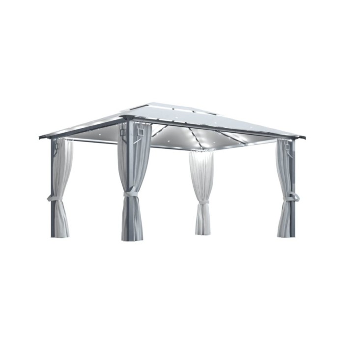Tonnelle avec rideau et lumières LED 4x3 m Crème Aluminium