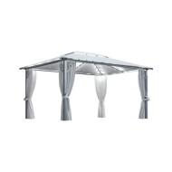 Tonnelle avec rideau et lumières LED 4x3 m Crème Aluminium