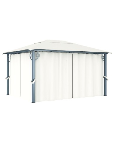 Tonnelle avec rideau et lumières LED 4x3 m Crème Aluminium