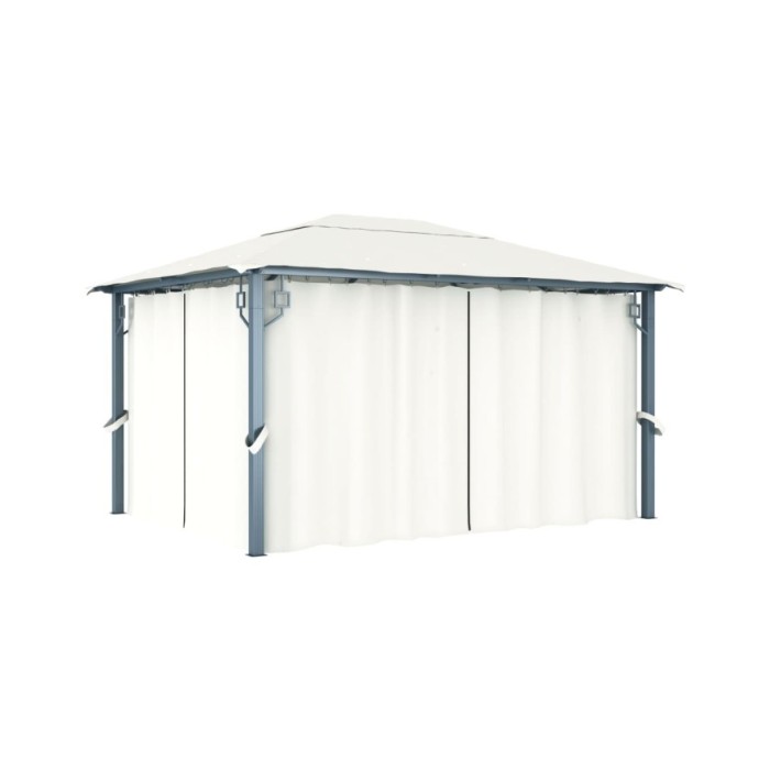 Tonnelle avec rideau et lumières LED 4x3 m Crème Aluminium