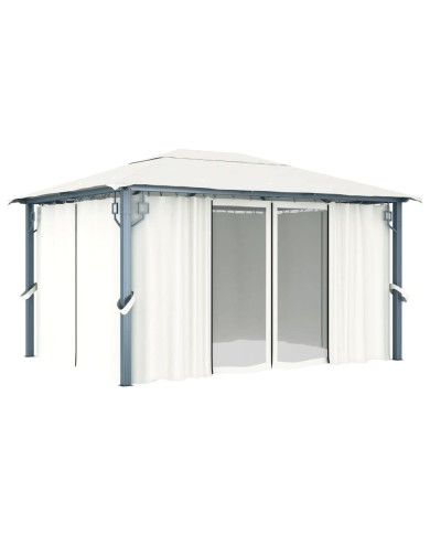 Tonnelle avec rideau et lumières LED 4x3 m Crème Aluminium