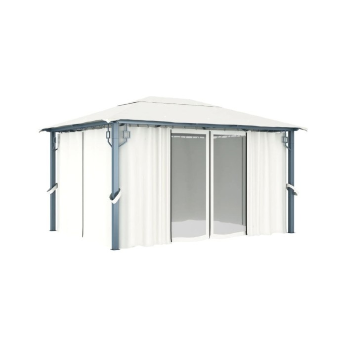Tonnelle avec rideau et lumières LED 4x3 m Crème Aluminium