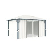 Tonnelle avec rideau et lumières LED 4x3 m Crème Aluminium