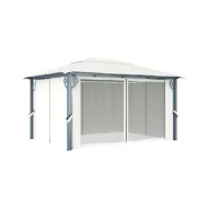 Tonnelle avec rideau et lumières LED 4x3 m Crème Aluminium