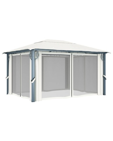 Tonnelle avec rideau et lumières LED 4x3 m Crème Aluminium