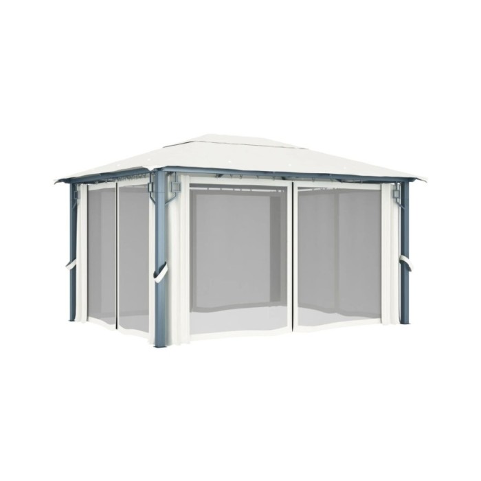 Tonnelle avec rideau et lumières LED 4x3 m Crème Aluminium
