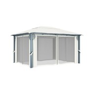 Tonnelle avec rideau et lumières LED 4x3 m Crème Aluminium