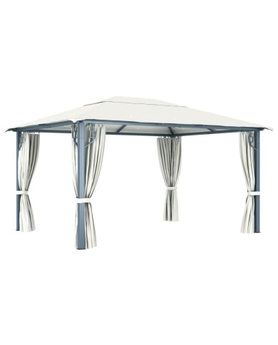 Tonnelle avec rideau et lumières LED 4x3 m Crème Aluminium