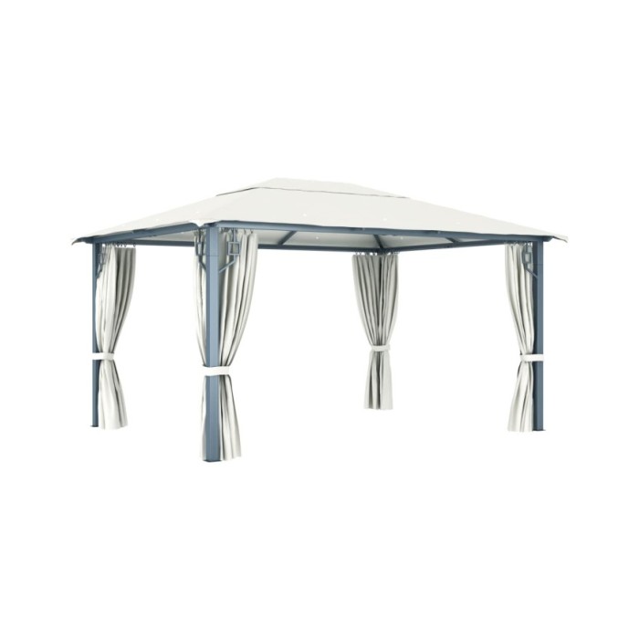 Tonnelle avec rideau et lumières LED 4x3 m Crème Aluminium