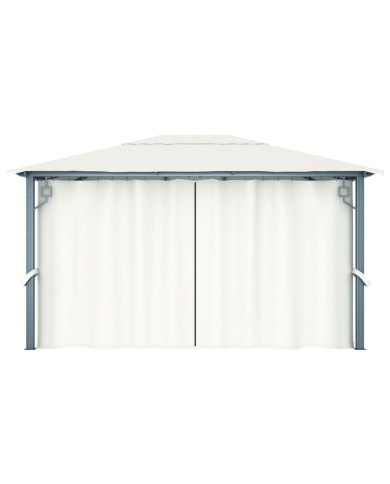 Tonnelle avec rideau et lumières LED 4x3 m Crème Aluminium