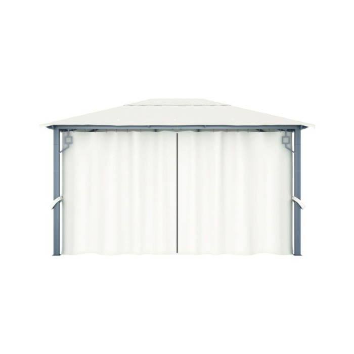Tonnelle avec rideau et lumières LED 4x3 m Crème Aluminium
