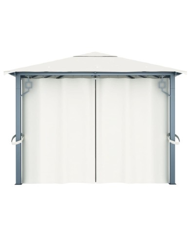 Tonnelle avec rideau et lumières LED 4x3 m Crème Aluminium