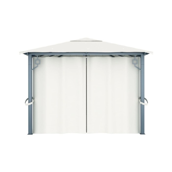 Tonnelle avec rideau et lumières LED 4x3 m Crème Aluminium