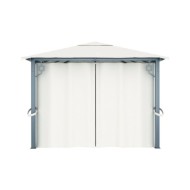 Tonnelle avec rideau et lumières LED 4x3 m Crème Aluminium