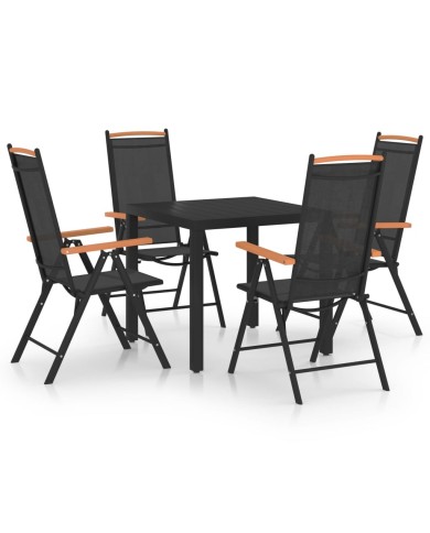 Ensemble de salle à manger de jardin 5 pcs Aluminium Noir