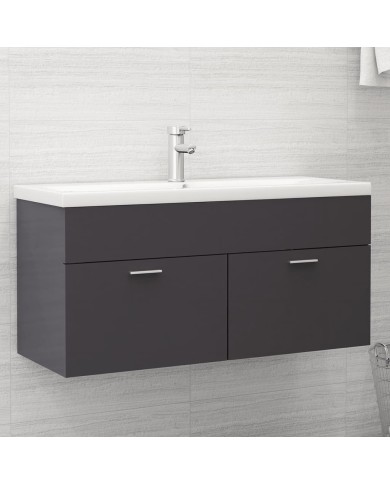 Armoire d'évier avec lavabo intégré Gris brillant Aggloméré