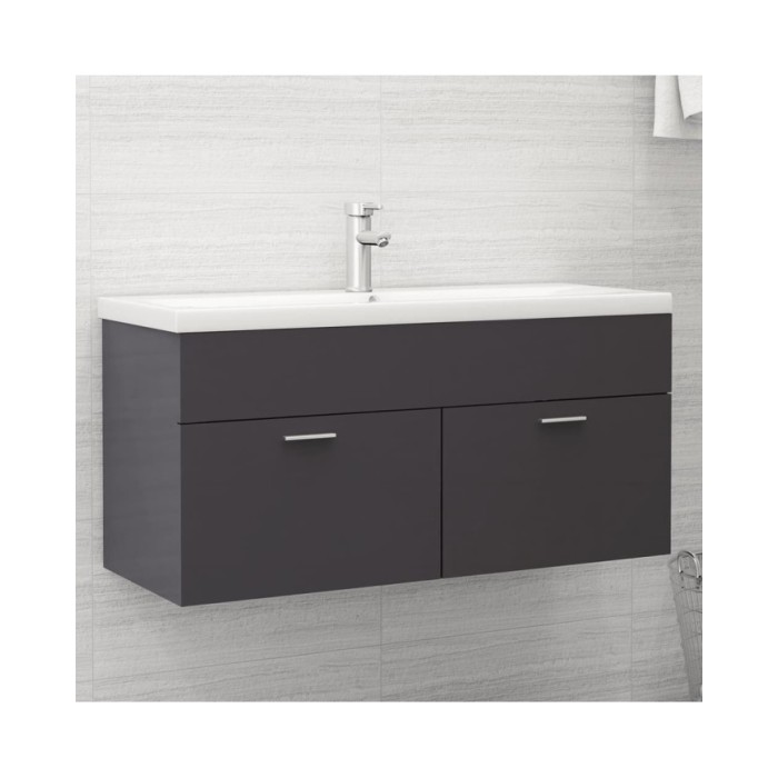 Armoire d'évier avec lavabo intégré Gris brillant Aggloméré