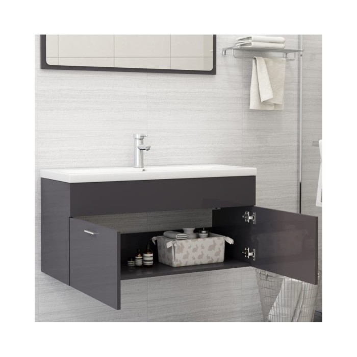 Armoire d'évier avec lavabo intégré Gris brillant Aggloméré