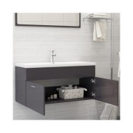 Armoire d'évier avec lavabo intégré Gris brillant Aggloméré