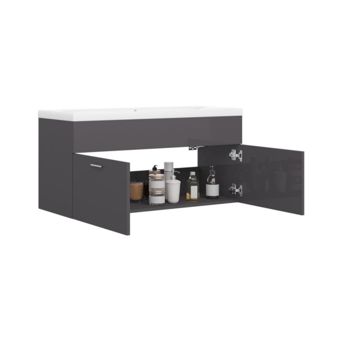 Armoire d'évier avec lavabo intégré Gris brillant Aggloméré