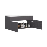 Armoire d'évier avec lavabo intégré Gris brillant Aggloméré