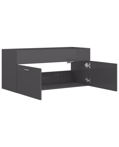 Armoire d'évier avec lavabo intégré Gris brillant Aggloméré
