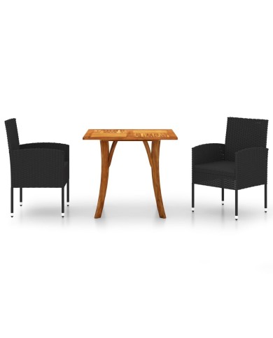 Ensemble de salle à manger de jardin 3 pcs Noir