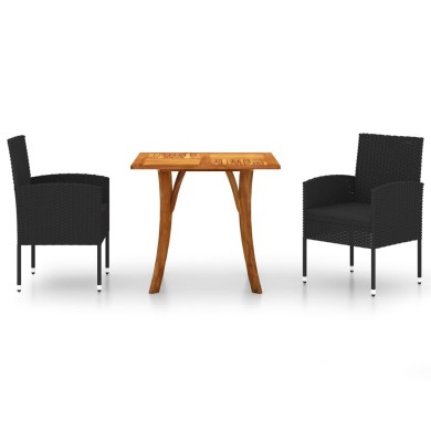 Ensemble de salle à manger de jardin 3 pcs Noir