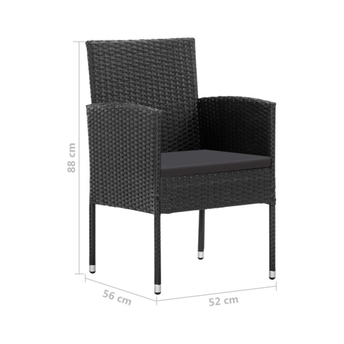 Ensemble de salle à manger de jardin 3 pcs Noir