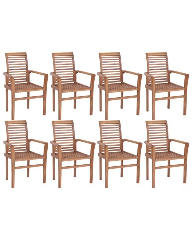 Chaises empilables de salle à manger 8 pcs Bois de teck solide