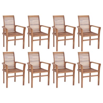 Chaises empilables de salle à manger 8 pcs Bois de teck solide