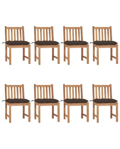 Chaises de jardin 8 pcs avec coussins Bois de teck massif