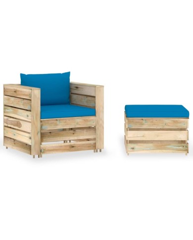 Salon de jardin 2 pcs avec coussins Bois imprégné de vert